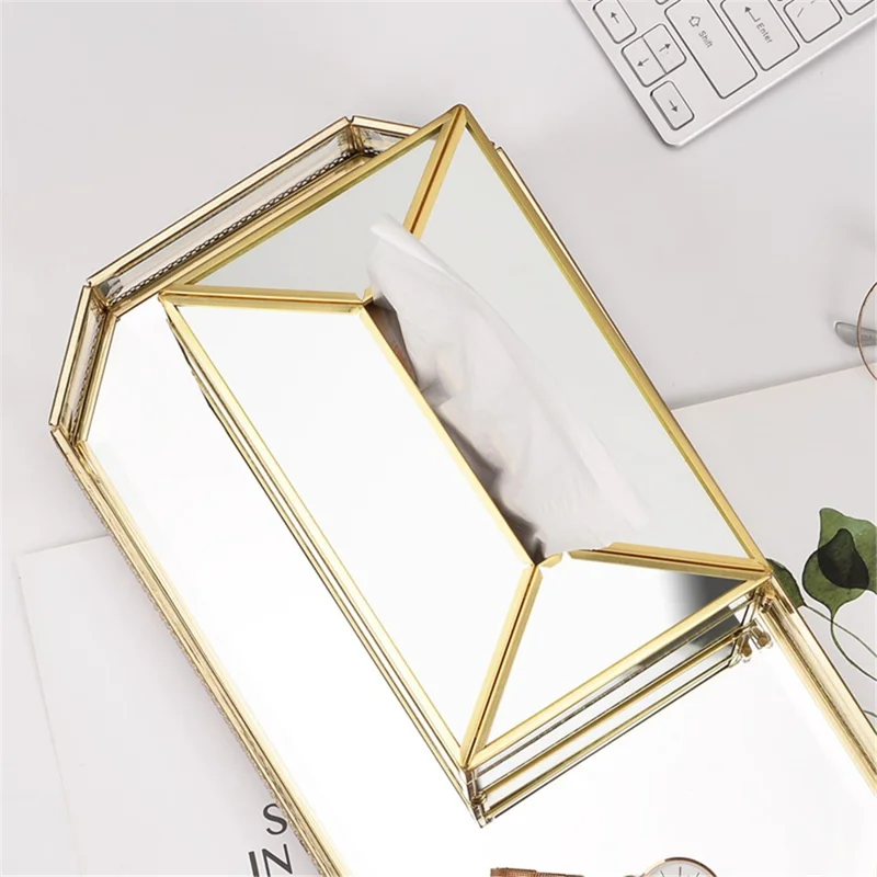 Tissue Box Decorative Golden Napkin Storage Box Decoration Facial Tissue Holder for Dresser Bathroom Bedroom Home Office - Mirror Surface//Size: S