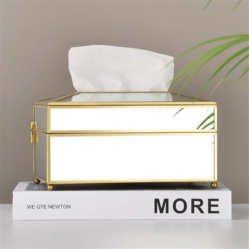 Tissue Box Decorative Golden Napkin Storage Box Decoration Facial Tissue Holder for Dresser Bathroom Bedroom Home Office - Mirror Surface//Size: S