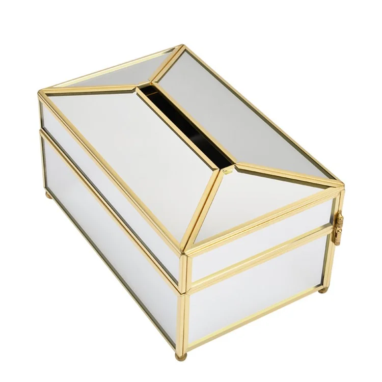 Porta Tessuto Facciale Decorazione Per Ufficio Della Decorazione D'Office Creativo Scatola Del Tessuto Di Vetro Stile Nordico Decorativo Decorativo Caso Di Archiviazione Del Tovagliolo Dorato - Superficie Dello Specchio / Dimensioni: L
