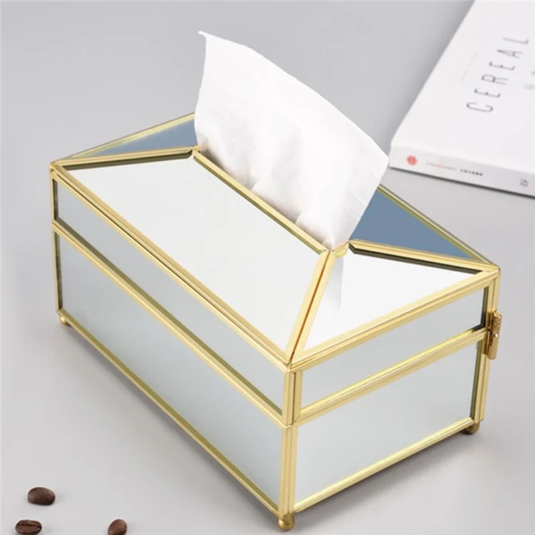 Porta Tessuto Facciale Decorazione Per Ufficio Della Decorazione D'Office Creativo Scatola Del Tessuto Di Vetro Stile Nordico Decorativo Decorativo Caso Di Archiviazione Del Tovagliolo Dorato - Superficie Dello Specchio / Dimensioni: L
