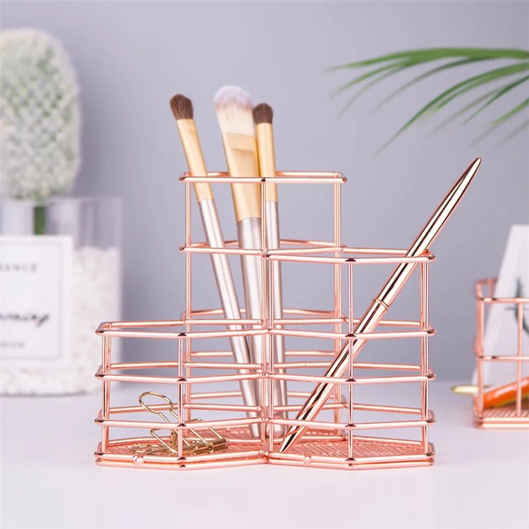 Pen Holder Desk Luxurious Hexagon Combination Iron Hollow Makeup Brush Organizer Stationery Storage Container Pencil Holder - Gold