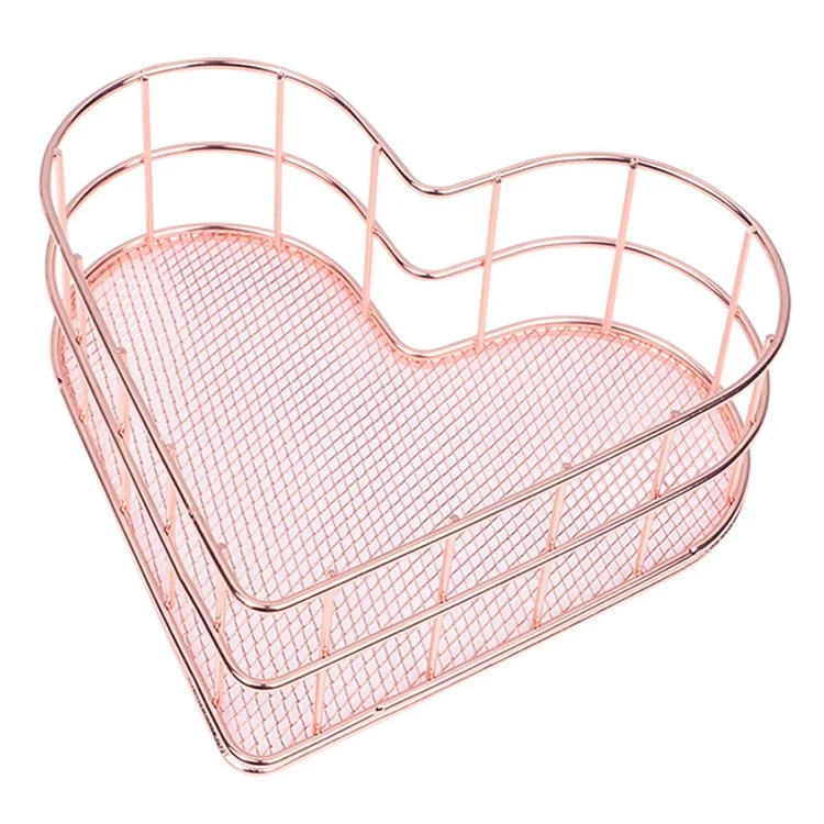 Panier De Rangement En Fer En Forme De Coeur Sundries De Stockage Basket De Rangement En Maille Creux Titulaire De Rangement Cosmétique - Or Rose