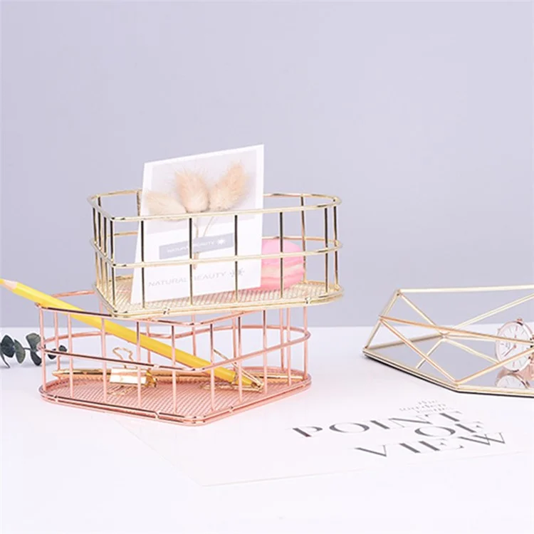 Panier De Rangement En Fer En Forme De Coeur Sundries De Stockage Basket De Rangement En Maille Creux Titulaire De Rangement Cosmétique - Or Rose