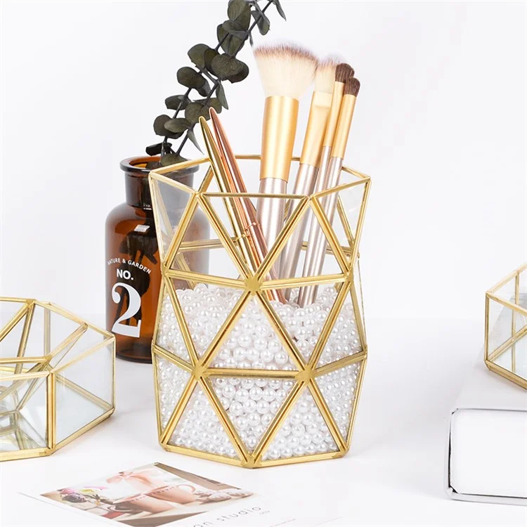 Porta -maquiagem Portador de Bronze Inseto de Vidro de Estilo Caneta Portador de Caneta Malha de Malha de Malha de Lápis Decoração de Cesto de Armazenamento Oco de Armazenamento Oco Home