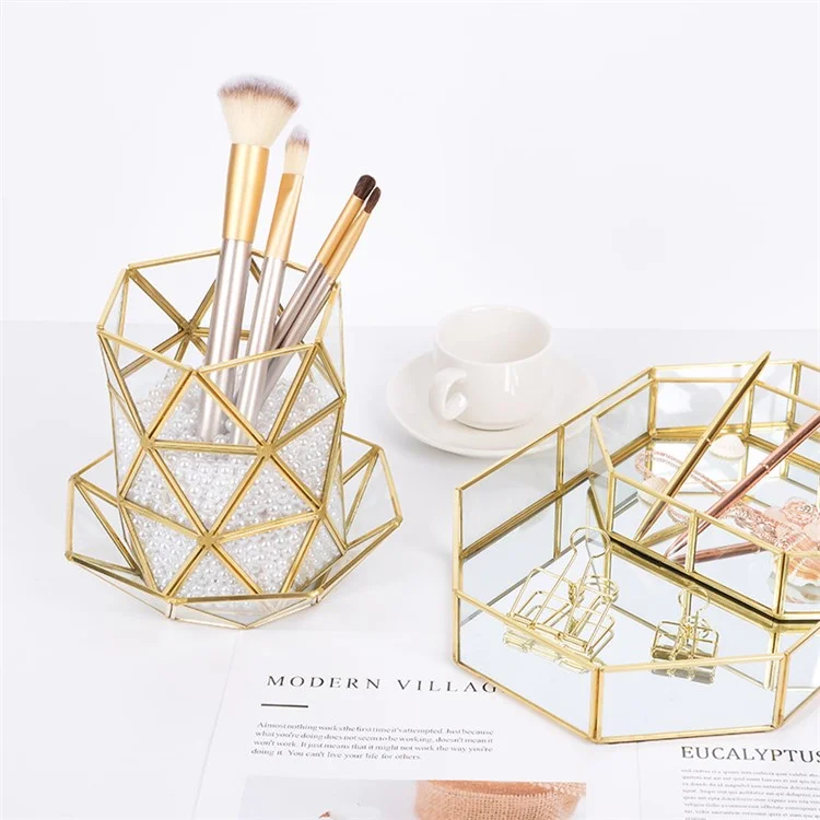 Porta -maquiagem Portador de Bronze Inseto de Vidro de Estilo Caneta Portador de Caneta Malha de Malha de Malha de Lápis Decoração de Cesto de Armazenamento Oco de Armazenamento Oco Home