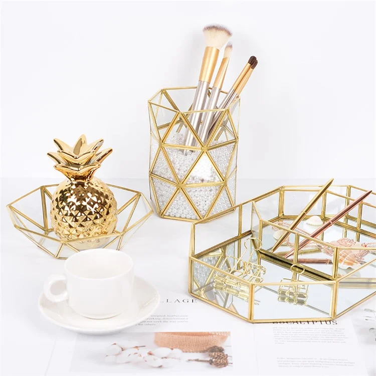 Porta -maquiagem Portador de Bronze Inseto de Vidro de Estilo Caneta Portador de Caneta Malha de Malha de Malha de Lápis Decoração de Cesto de Armazenamento Oco de Armazenamento Oco Home