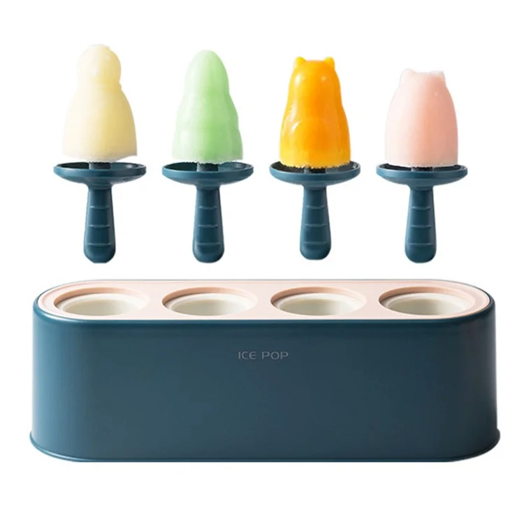 4 Gitter Silikon Eis Pop Maker Easy Release Eis Creme-Form Wiederverwendbare DIY-Form (ohne FDA-Zertifikat, BPA-frei) - Schneemann / Dunkelblau