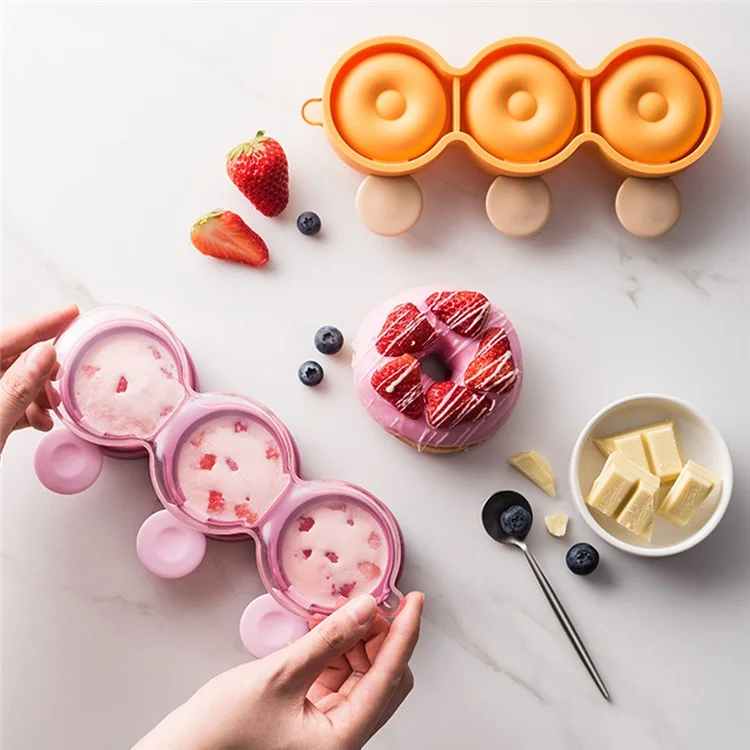 DIY Silicone Doughnut Shaped Ice Cream Mold Dessert Freezer Fruit Juice Milk Pop Ice Cube Mold with Sticks (without FDA Certificate, BPA Free) - Roxo