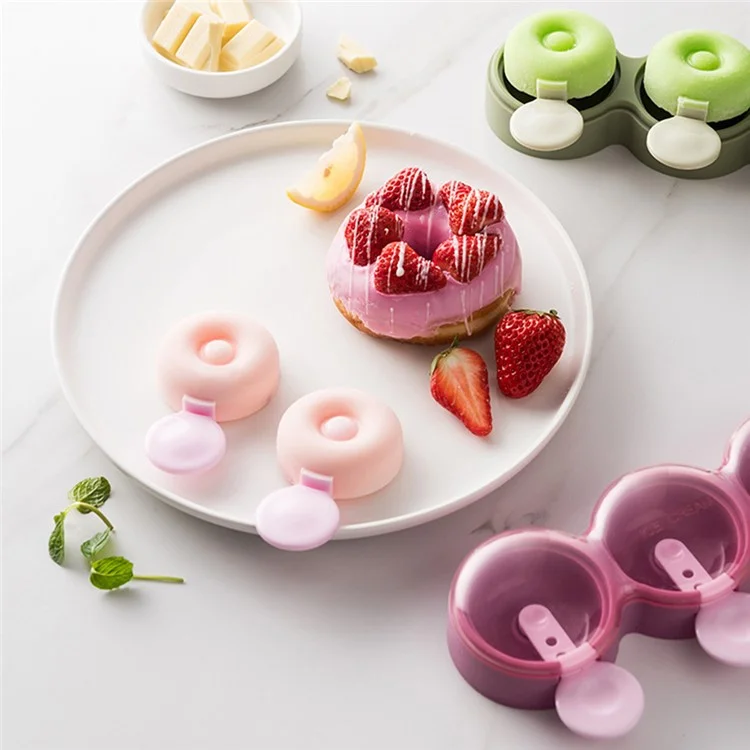 DIY Silicone Doughnut Shaped Ice Cream Mold Dessert Freezer Fruit Juice Milk Pop Ice Cube Mold with Sticks (without FDA Certificate, BPA Free) - Roxo