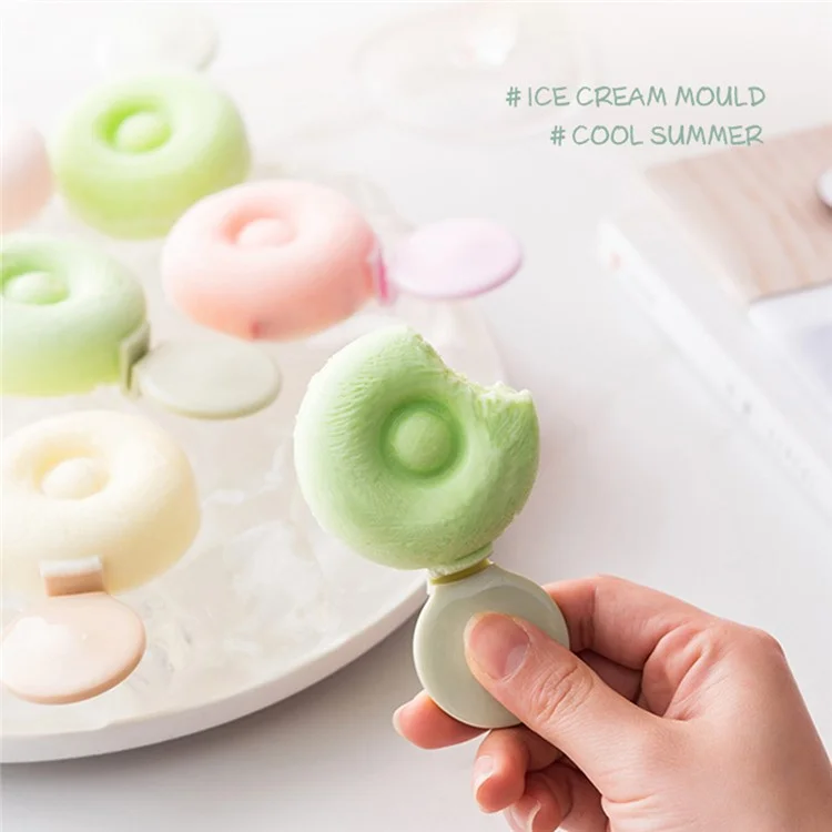 DIY Silicone Doughnut Shaped Ice Cream Mold Dessert Freezer Fruit Juice Milk Pop Ice Cube Mold with Sticks (without FDA Certificate, BPA Free) - Roxo