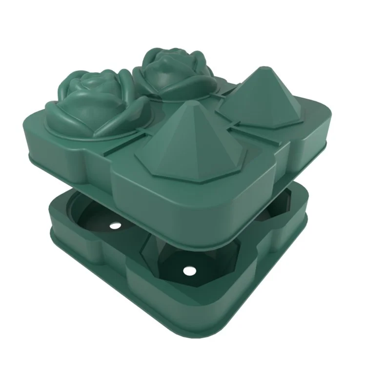 Moule à glaçons en forme de rose et de diamant, 4 grilles en silicone pour refroidir les cocktails et le whisky (sans certificat FDA) - Vert