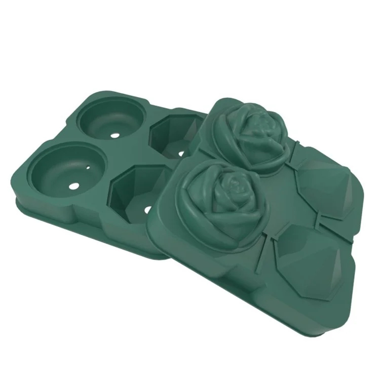 Moule à glaçons en forme de rose et de diamant, 4 grilles en silicone pour refroidir les cocktails et le whisky (sans certificat FDA) - Vert