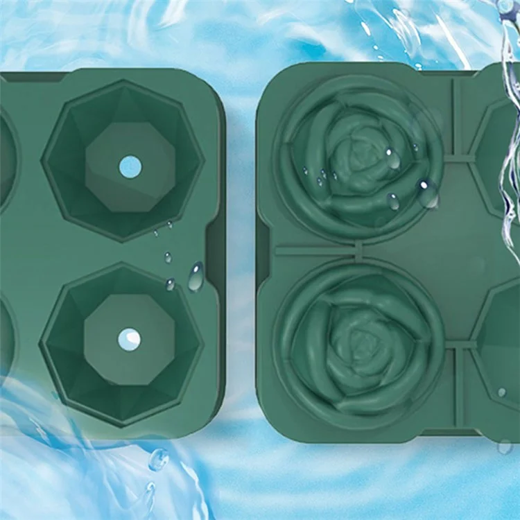 Rose and Diamond Shape Ice Cube Maker 4-grid Silicone Mold Tray for Chilling Cocktails Whiskey (No FDA Certificate) - Grey