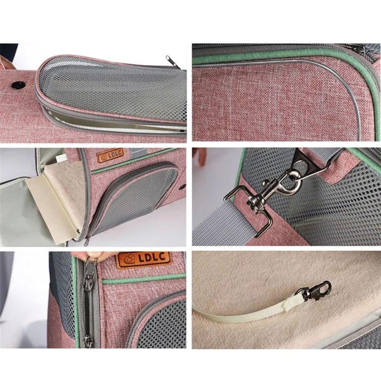 LDLC QS-056 Portable Pet Cross Body Bag Dog Cat Breathable Shoulders Bag Folding Travel Pet Carrier Case - Light Pink