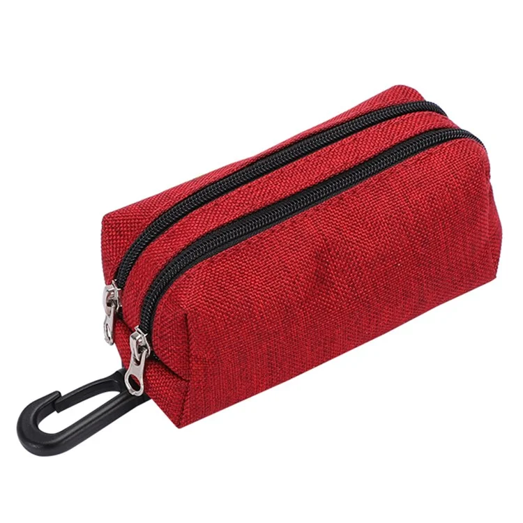 LDLC QS-080 Pet Waste Bag Dispenser Zippered Pouch Portable Dog Poop Bag Holder Leash Attachment, Double Zipper - Red