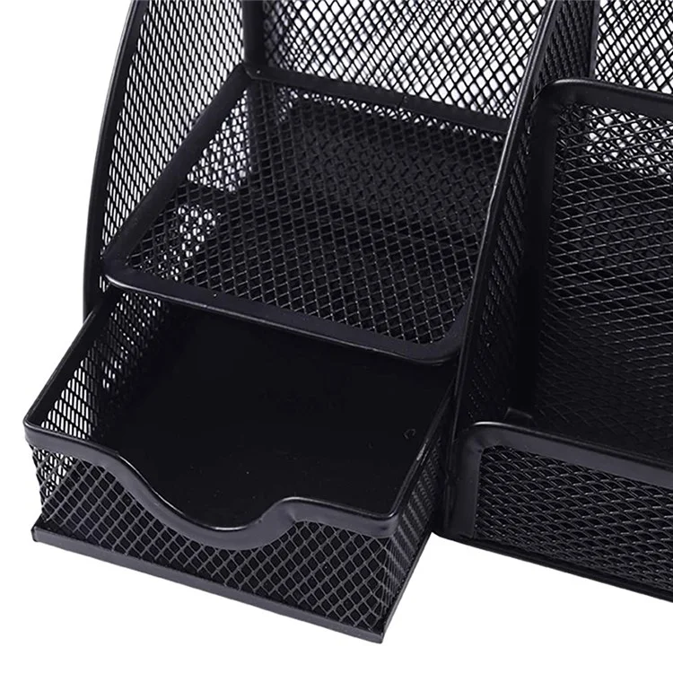 Note Paper Organizer and Pencil Holder Metal Mesh Drawer Organizer for Office Desk - Black