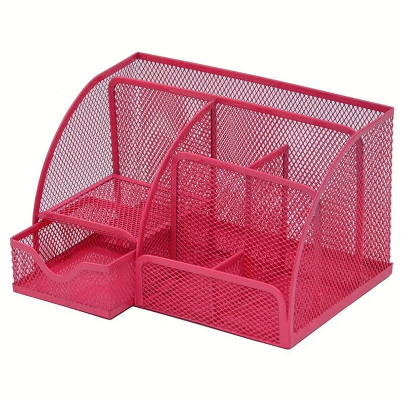 Note Paper Organizer and Pencil Holder Metal Mesh Drawer Organizer for Office Desk - Rose