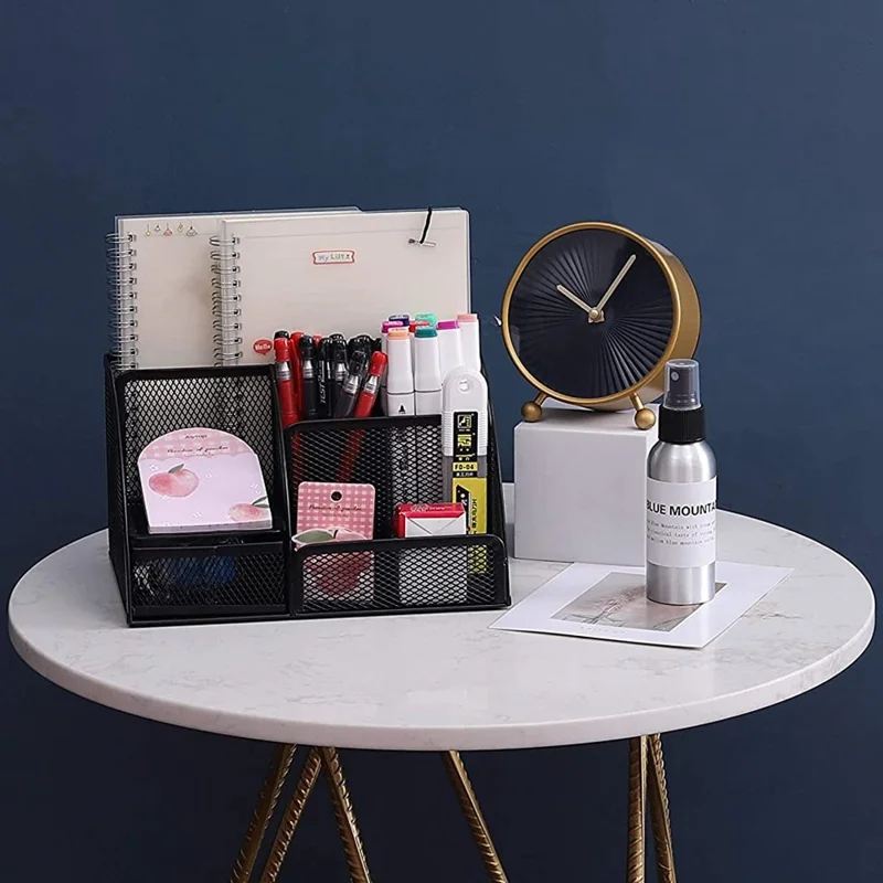 Note Paper Organizer and Pencil Holder Metal Mesh Drawer Organizer for Office Desk - Rose