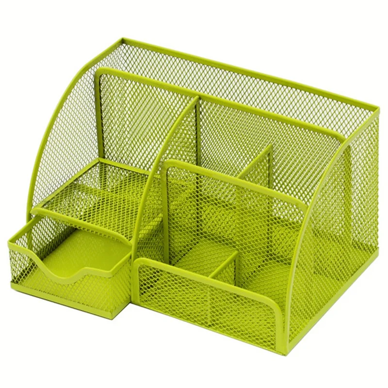 Note Paper Organizer and Pencil Holder Metal Mesh Drawer Organizer for Office Desk - Green