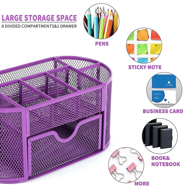 Mesh Desk Organizer 9 Compartments Pen Holder Multifunctional Makeup Brush Scissor Storage Holder Office Stationery - Rose