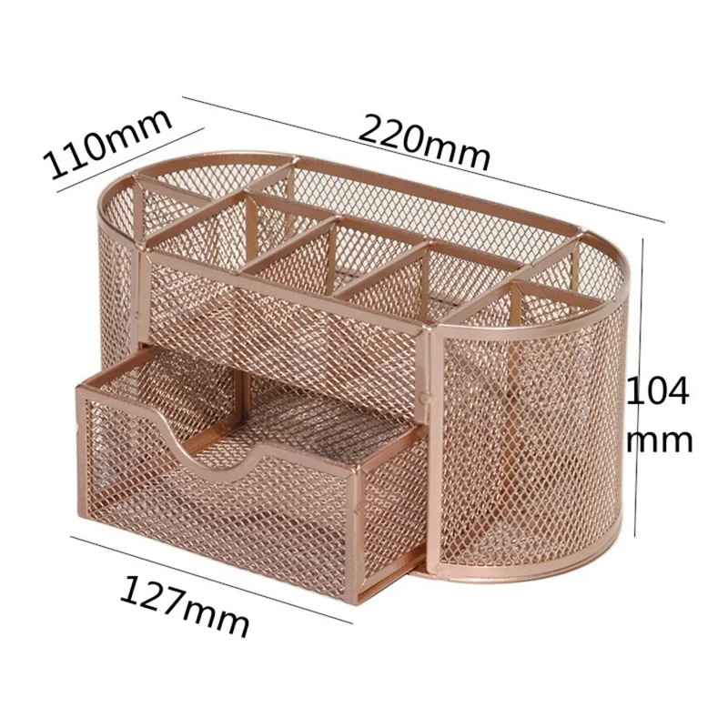 Mesh Desk Organizer 9 Compartments Pen Holder Multifunctional Makeup Brush Scissor Storage Holder Office Stationery - Rose