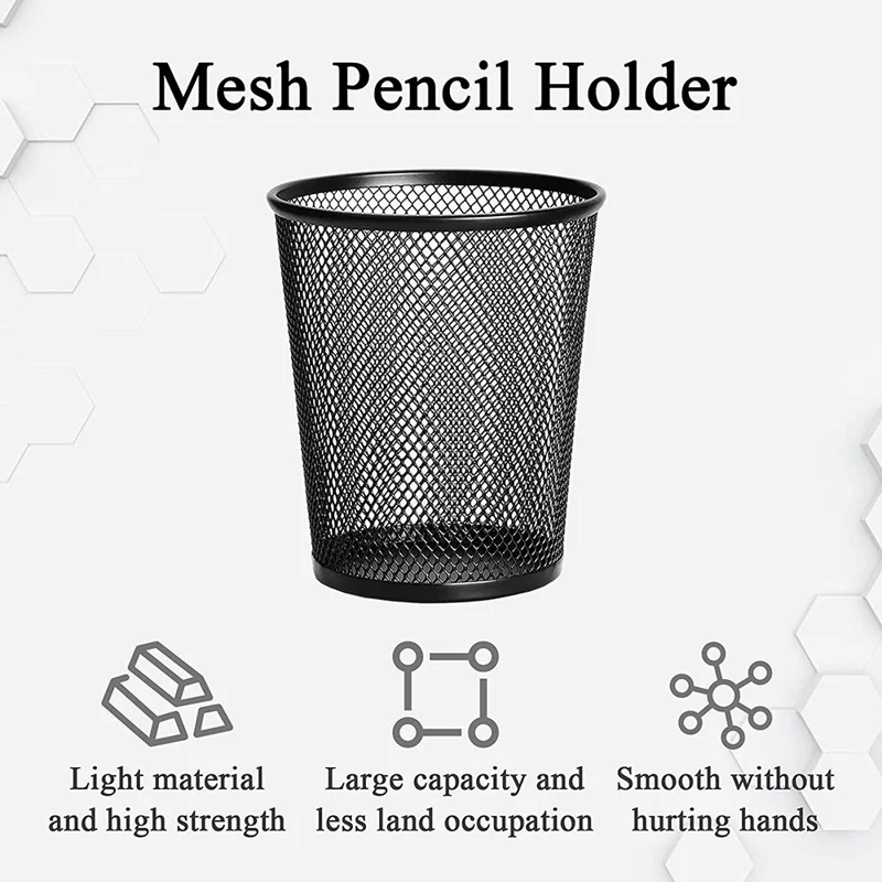 6PCS Size S Rustproof Mesh Pen Holders Pencil Holders Office Supplies Desk Organizer Makeup Brush Holders - Black