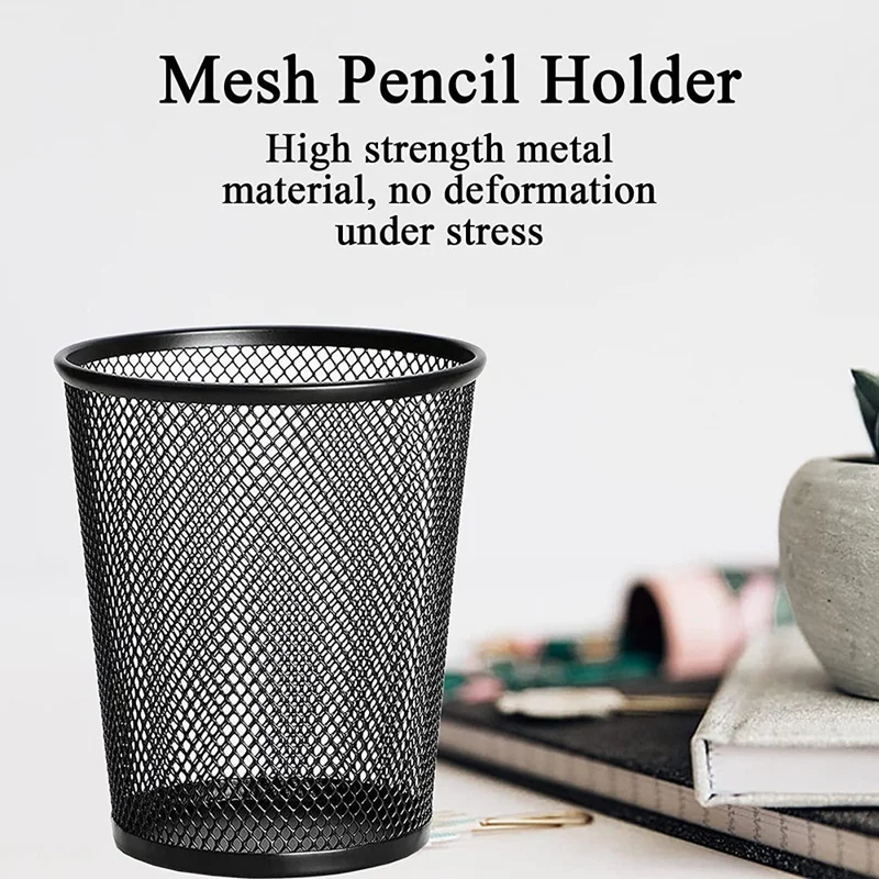 6PCS Size S Rustproof Mesh Pen Holders Pencil Holders Office Supplies Desk Organizer Makeup Brush Holders - Black