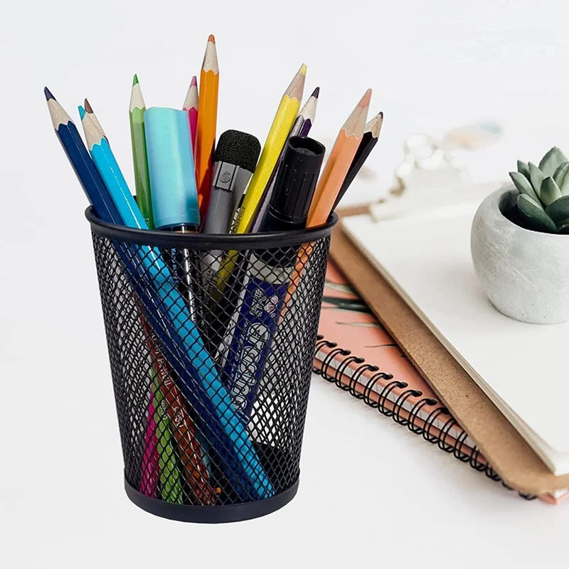 6PCS Size S Rustproof Mesh Pen Holders Pencil Holders Office Supplies Desk Organizer Makeup Brush Holders - Black