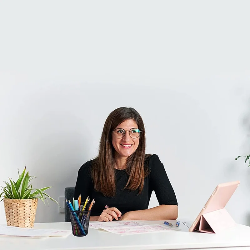 6PCS Size S Rustproof Mesh Pen Holders Pencil Holders Office Supplies Desk Organizer Makeup Brush Holders - Black