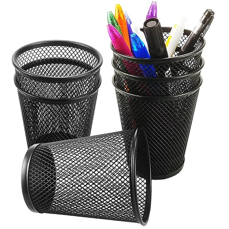 6pcs Size M Simple Style Mesh Pen Holder Pencil Thopent Office Forniture Organizzatore di Spazzole Per il Trucco da Scrivania. - Nero