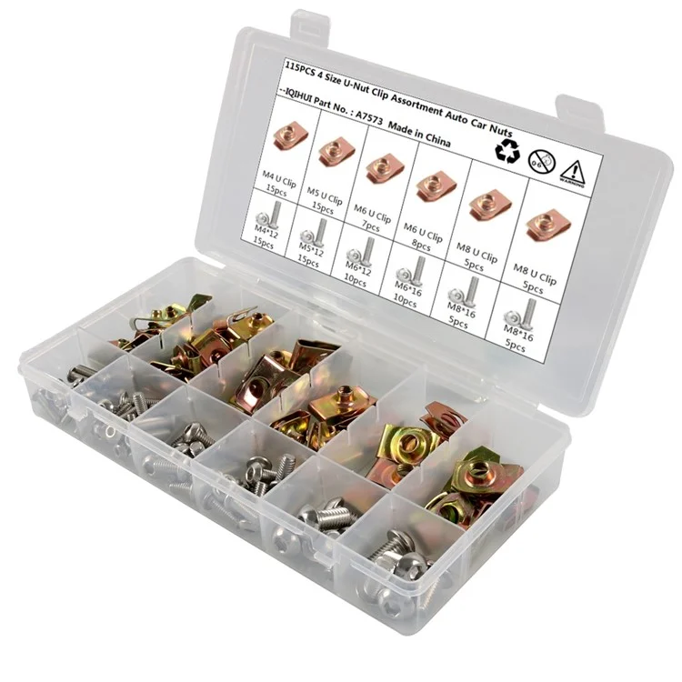 A7573 115pcs M4 M5 M6 M8 Hammerkopf Drop U-nuss-clip-sortiment-kit Mit Kunststoffbox