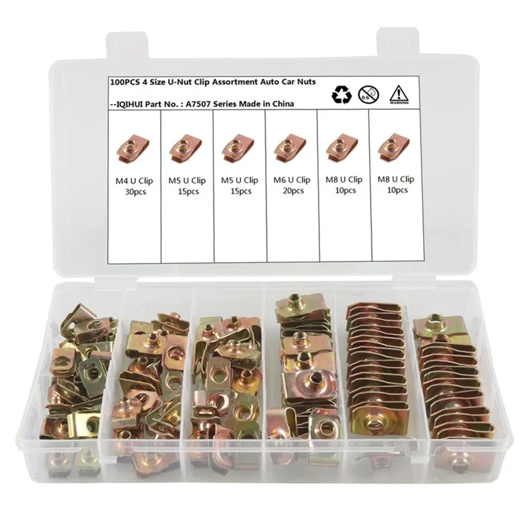 A7507 100pcs M4 M5 M6 M8 B-nuss Farbe Zinkspannung Schedschrauben Autoanschlusswerkzeuge Sortiments-kit Mit Kunststoffbox