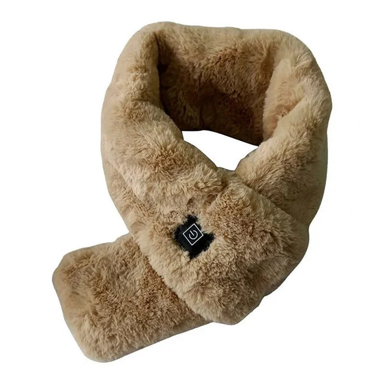 Men Women Faux Fur Heated Neck Wrap Pad for Winter Heating Neck Wrap Soft Heat Therapy Heating Scarf - Camel