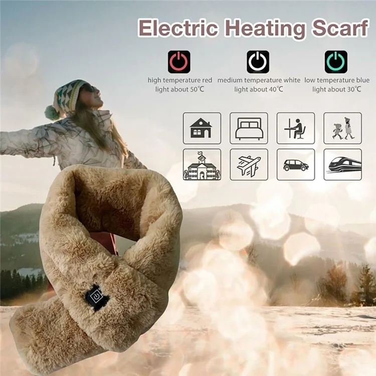 Men Women Faux Fur Heated Neck Wrap Pad for Winter Heating Neck Wrap Soft Heat Therapy Heating Scarf - Camel
