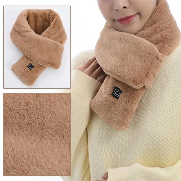 Men Women Faux Fur Heated Neck Wrap Pad for Winter Heating Neck Wrap Soft Heat Therapy Heating Scarf - Camel