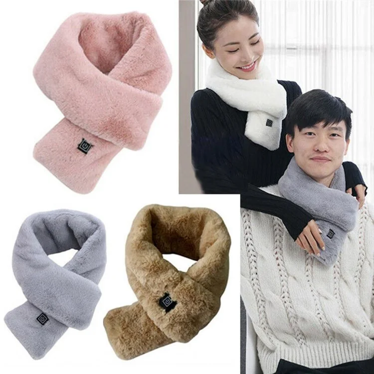 Men Women Faux Fur Heated Neck Wrap Pad for Winter Heating Neck Wrap Soft Heat Therapy Heating Scarf - Camel