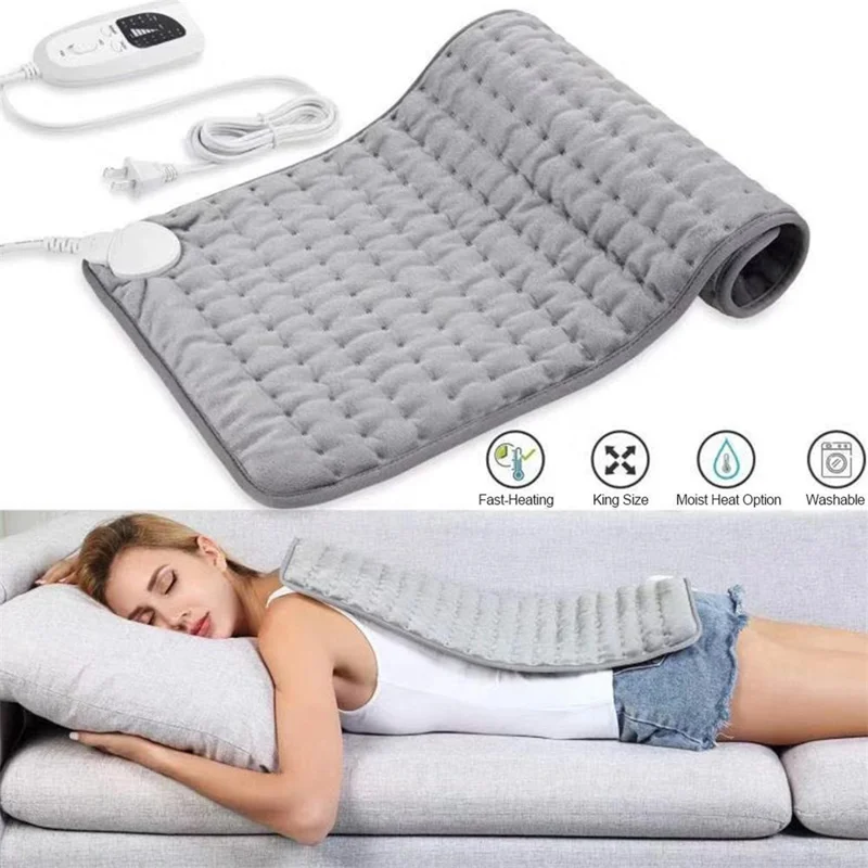 Double-sided Microplush Electric Blanket Heating Pad Abdomen Waist Back Pain Relief Winter Warmer Heat Controller - Blue / EU Plug