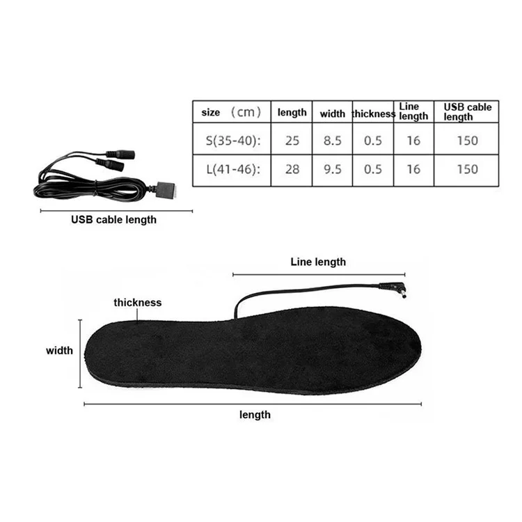 1 Pair Heated Insoles Rechargeable Foot Warmers Electric Heat Shoe Insoles for Winter Camping Skiing Hunting Cycling - Size 35-40