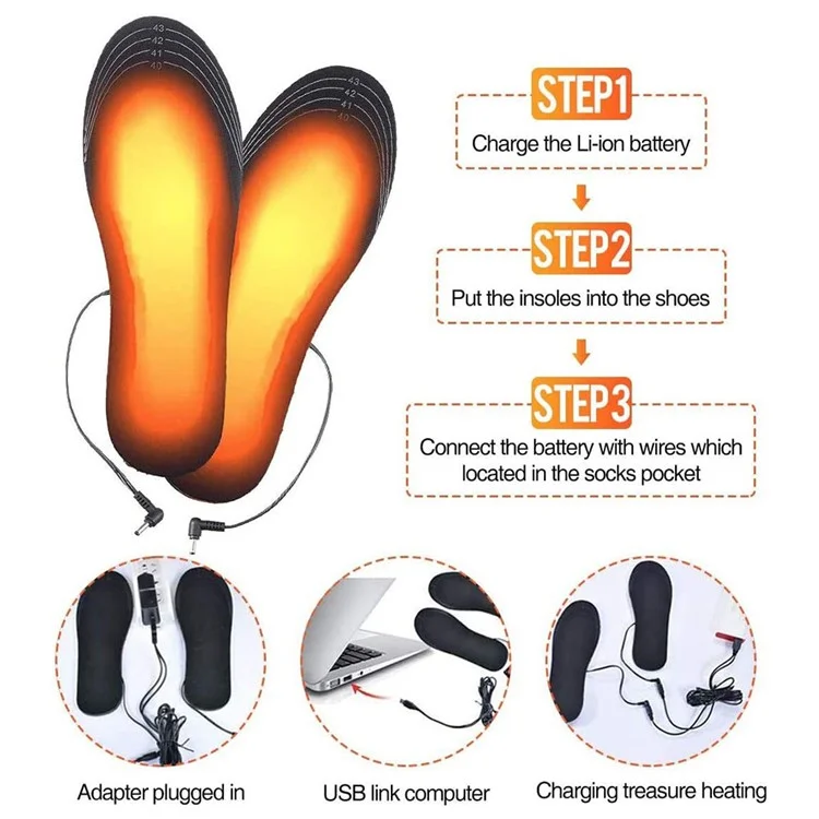 1 Pair Heated Insoles Rechargeable Foot Warmers Electric Heat Shoe Insoles for Winter Camping Skiing Hunting Cycling - Size 35-40