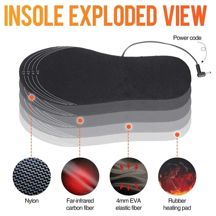 1 Pair Heated Insoles Rechargeable Foot Warmers Electric Heat Shoe Insoles for Winter Camping Skiing Hunting Cycling - Size 35-40