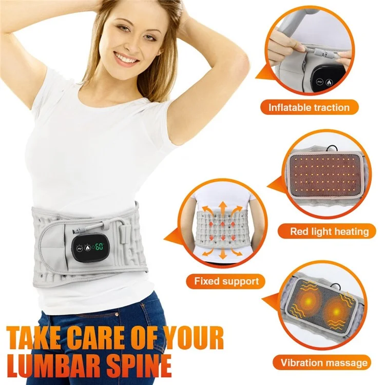 Infrared Heating Inflatable Belt Decompression Massager USB Charge LED Display Lumbar Bandage Spinal Corrector Waist Vibration