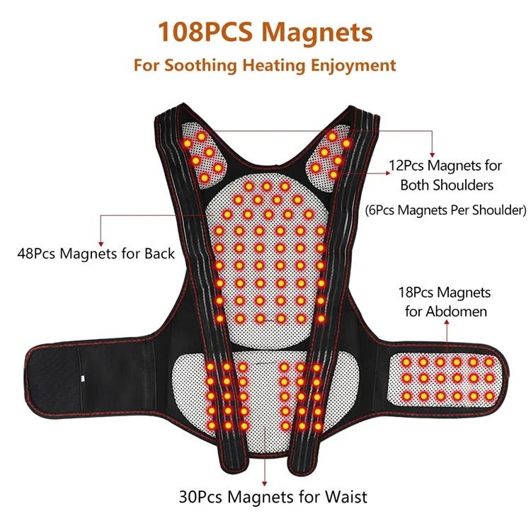 108 Magnete Turmalin-Magnettherapie-Selbsterhitzungsweste Taille Rücken Schulter Haltungskorrektur Wirbelsäulen-Lendenstütze Schmerzen Entlastung - M