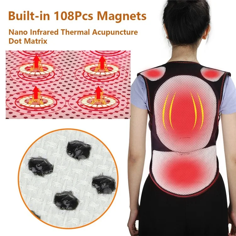 108 Magnete Turmalin-Magnettherapie-Selbsterhitzungsweste Taille Rücken Schulter Haltungskorrektur Wirbelsäulen-Lendenstütze Schmerzen Entlastung - M