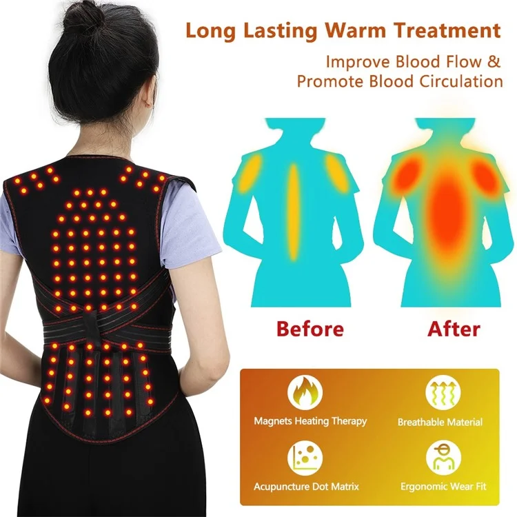 108 Magnets Tourmaline Magnetic Therapy Self-heating Vest Waist Back Shoulder Posture Corrector Spine Lumbar Brace Support Belt Pain Relief - L