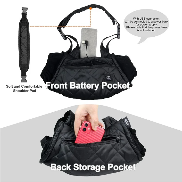 Electric Hand Warmer Rechargeable Heated Hand Muff with 3 Heat Modes Portable Graphene Hand Warmer Bag for Winter Outdoor Hunting Camping Football Golf - Black