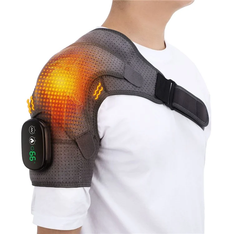 102200 Electric Heating Shoulder Brace LED Display Vibration Shoulder Massage Support Belt Strap for Arthritis Joint Injury Pain Relief - Grey