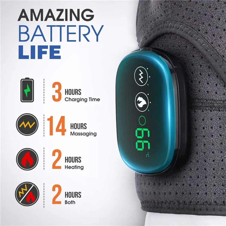 102200 Electric Heating Shoulder Brace LED Display Vibration Shoulder Massage Support Belt Strap for Arthritis Joint Injury Pain Relief - Grey