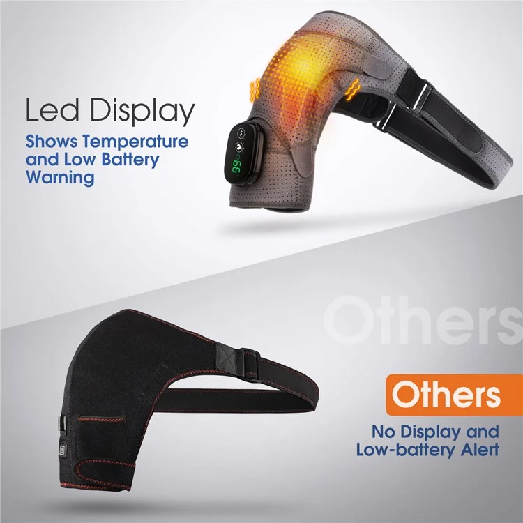 102200 Electric Heating Shoulder Brace LED Display Vibration Shoulder Massage Support Belt Strap for Arthritis Joint Injury Pain Relief - Grey