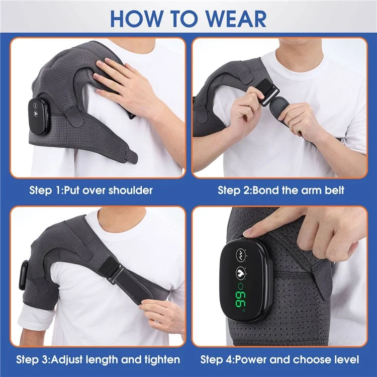 102200 Electric Heating Shoulder Brace LED Display Vibration Shoulder Massage Support Belt Strap for Arthritis Joint Injury Pain Relief - Grey / Black