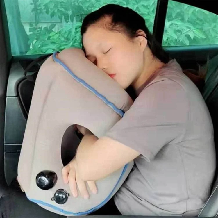 Inflatable Travel Sleeping Bag Portable Cushion Neck Pillow for Men Women Outdoor Airplane Flight Train Sleeping Easy - Grey